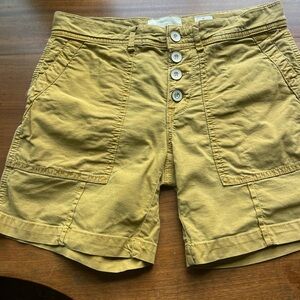 Anthropologie Mustard Button-Front Cargo Shorts
